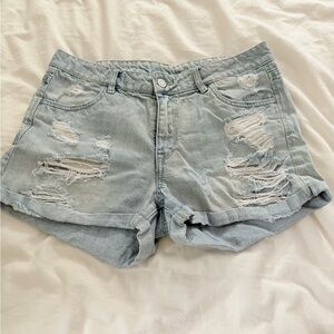 Blue Distressed Jean Shorts with Cuffed Hem Sz 6